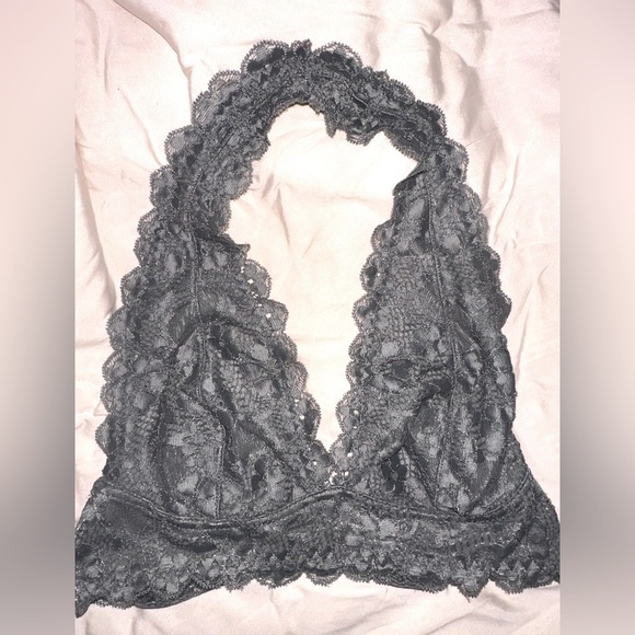 Intimately Free People grey floral lace halter bralette XS feminine lingerie - Picture 1 of 8
